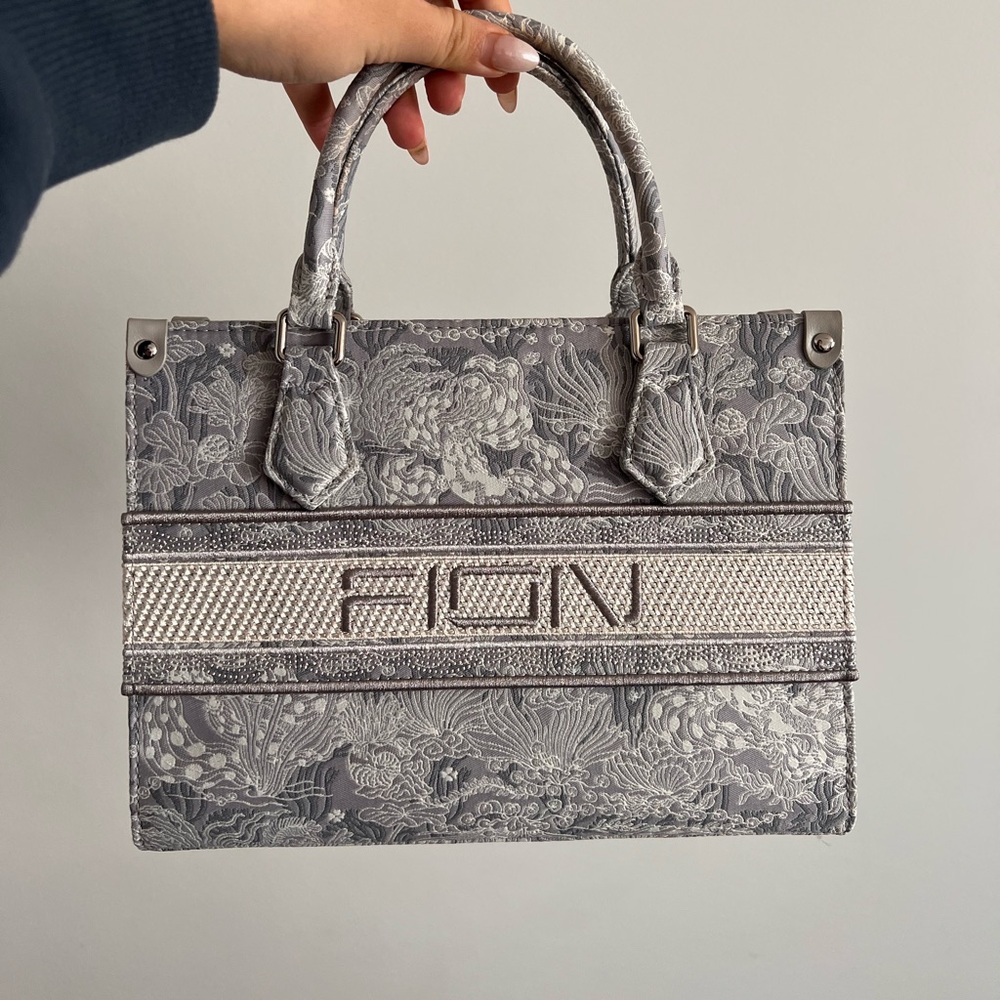 FION MOONLIGHT JACQUARD LEATHER TOTE